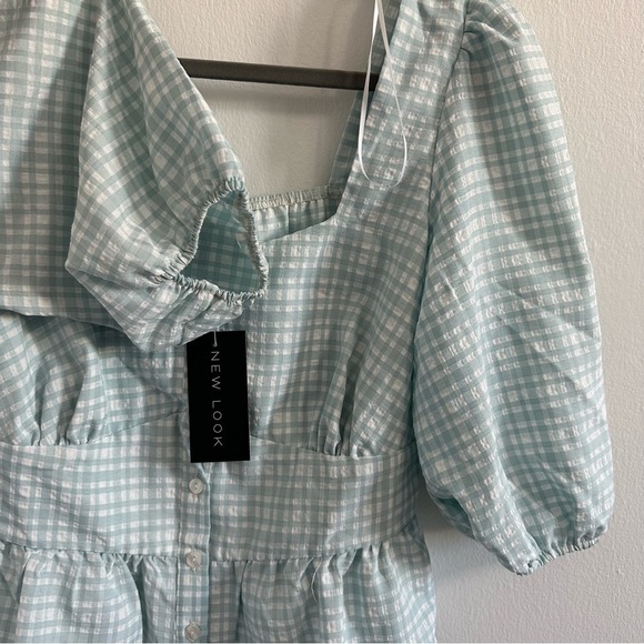 (NWT)  New Look button up tea cute blouse in mint plaid - Picture 5 of 10